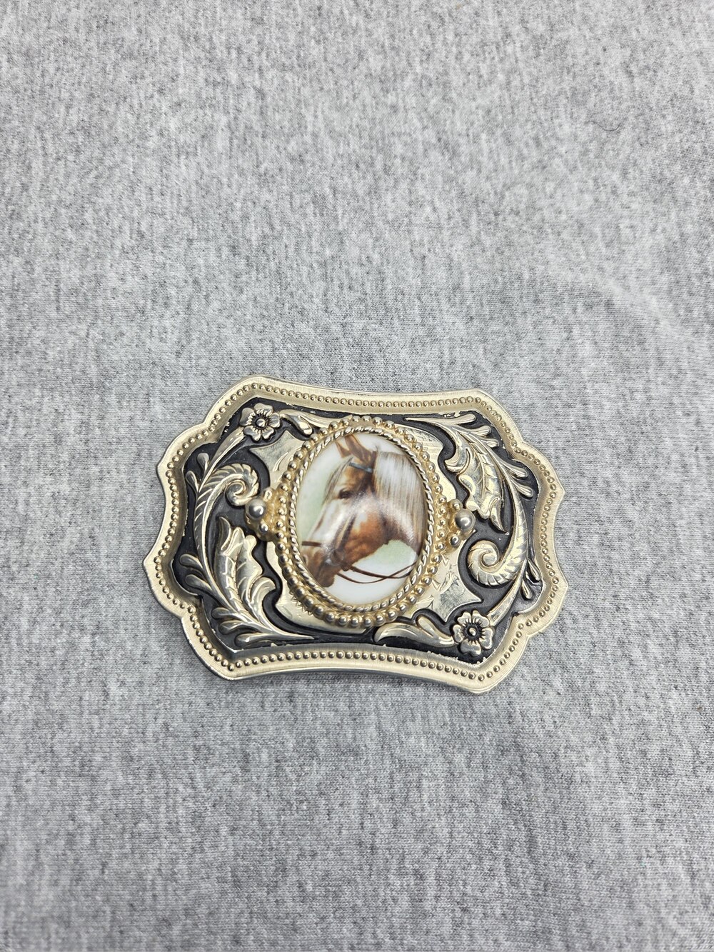 Vintage Horse Portrait Cameo Silver Western Belt Buckle